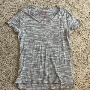 gray blouse v-neck, nice light material. Faded Glory brand.